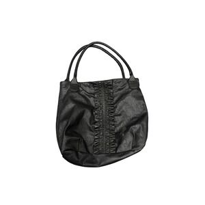 American Eagle Black Faux Leather Ruched Tote Shoulder Bag